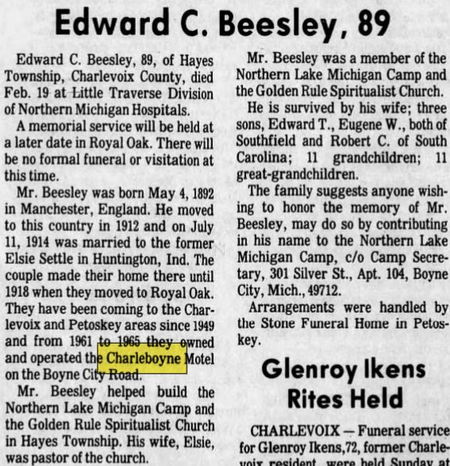 Charleboyne Motel - Feb 1982 Former Owner Passes Away (newer photo)